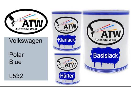 Volkswagen, Polar Blue, L532: 1L Lackdose + 1L Klarlack + 500ml Härter - Set, von ATW Autoteile West.